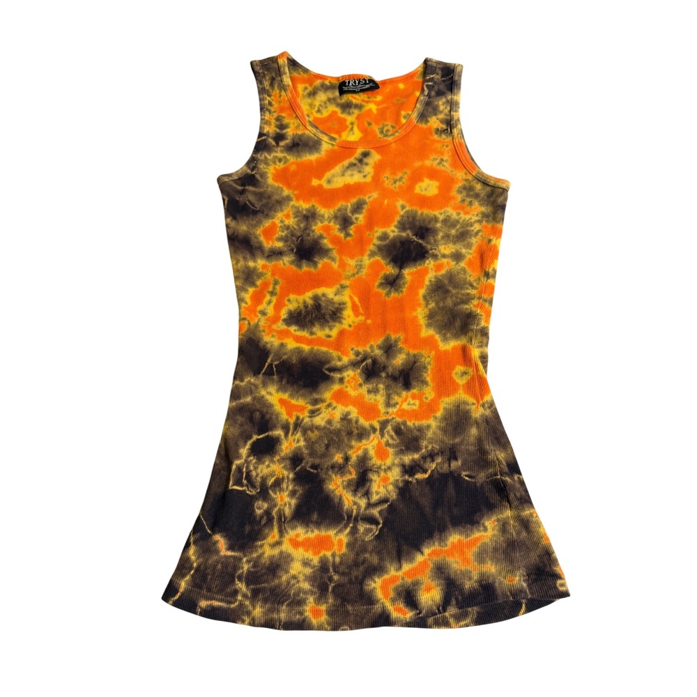 VTG 90s Grunge-Hippie Tryst by Mathew Tie Dye Ribbed Tank Top Orange Brown M